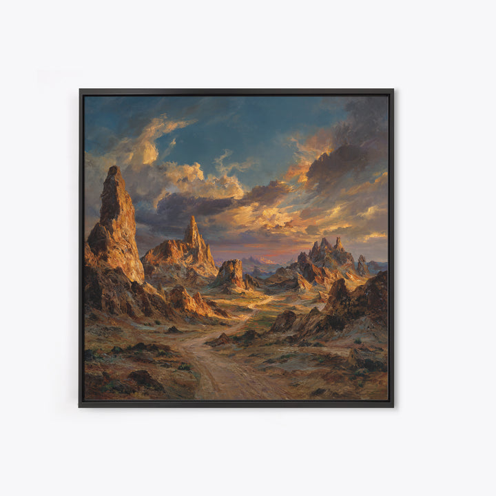 Dramatic Desert Mountain Landscape Wall Art, Western Sunset Canyon Painting Print, Modern Landscape Living Room Wall Art
