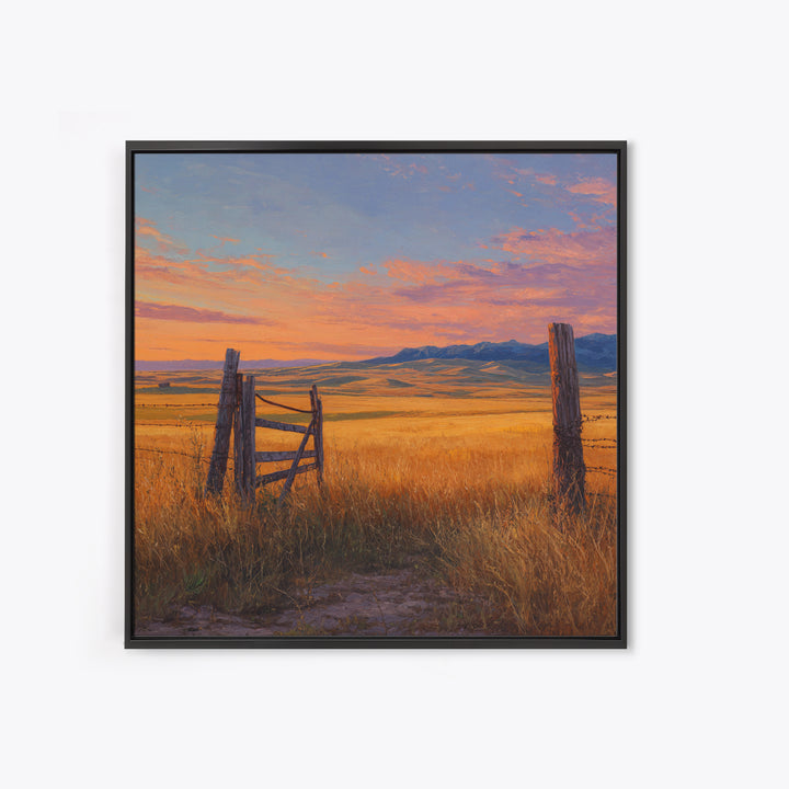 Golden Field Country Landscape Oil Painting Wall Art, Rustic Farm Sunset Hillside Canvas Print Home Decor