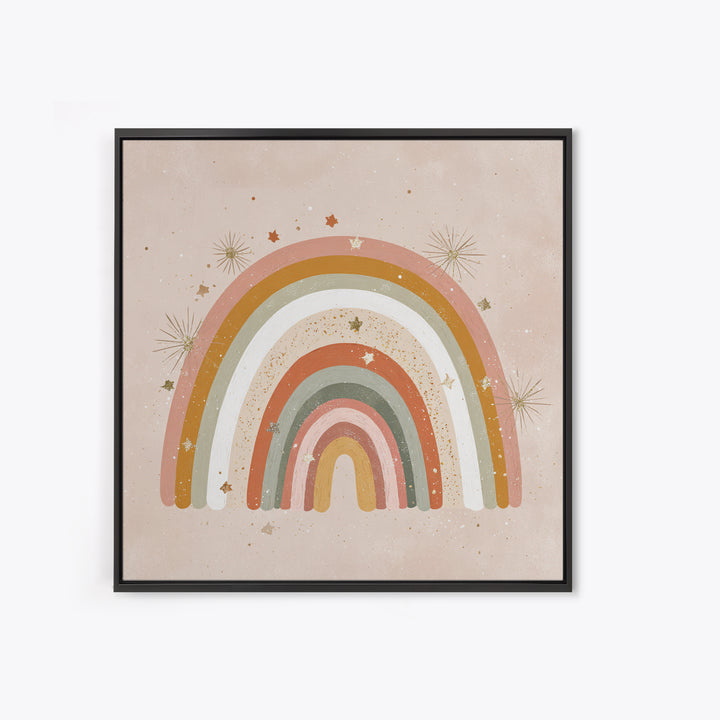 Muted Rainbow With Stars Canvas Print, Boho Nursery Wall Decor, Kids Room Art, Pastel Home Decor, Baby Shower Gift For Girl Nursery Decor