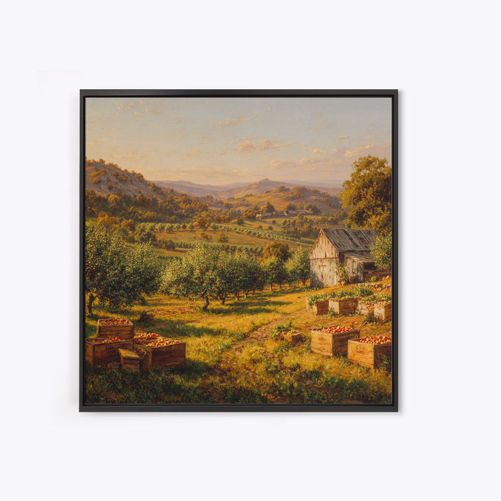 Golden Orchard Valley Landscape Painting Wall Art, Rustic Farm Harvest Print, Country Kitchen And Dining Room Decor