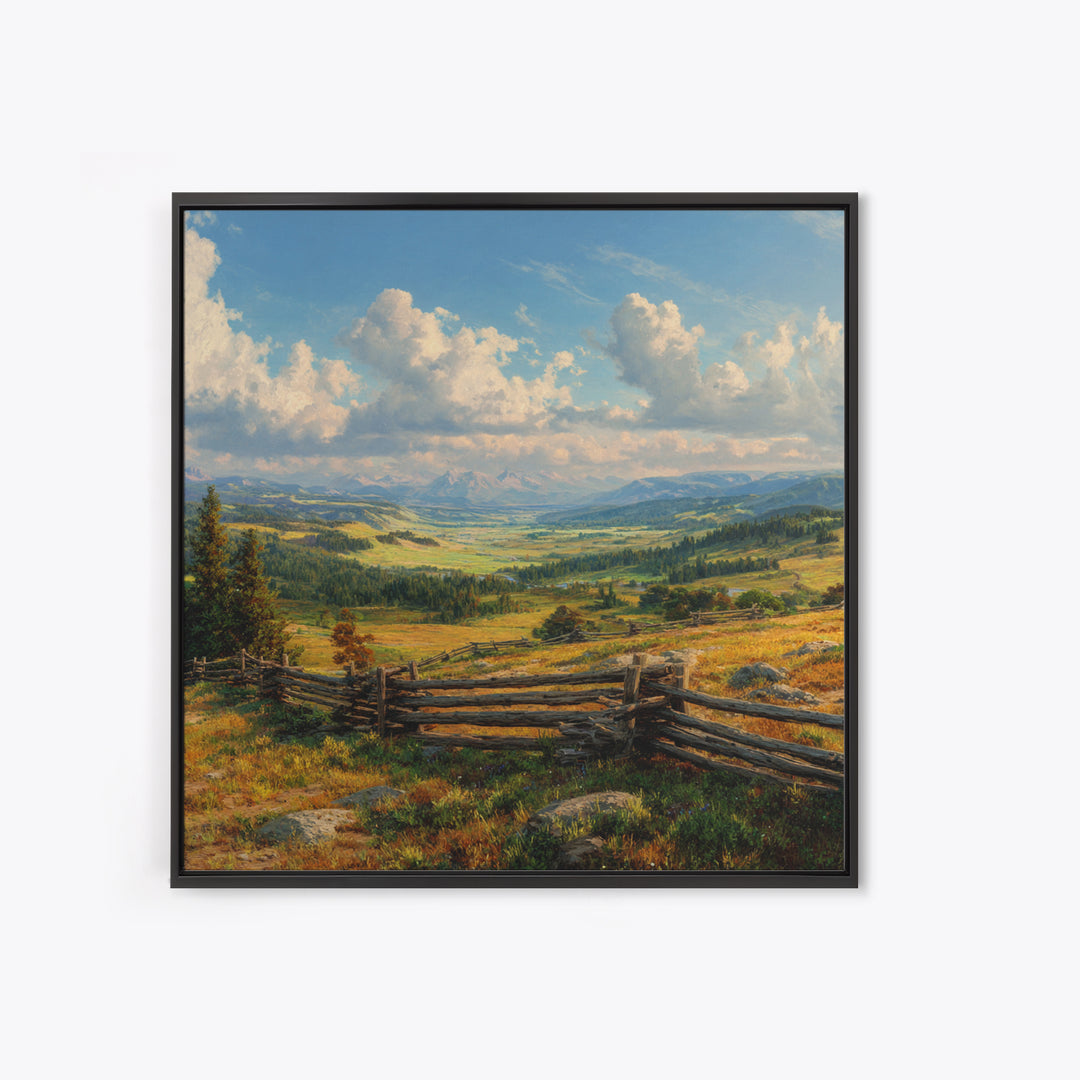 Wide Mountain Valley Landscape Wall Art, Rustic Country Canvas Print, Large Western Farmhouse Decor For Living Room