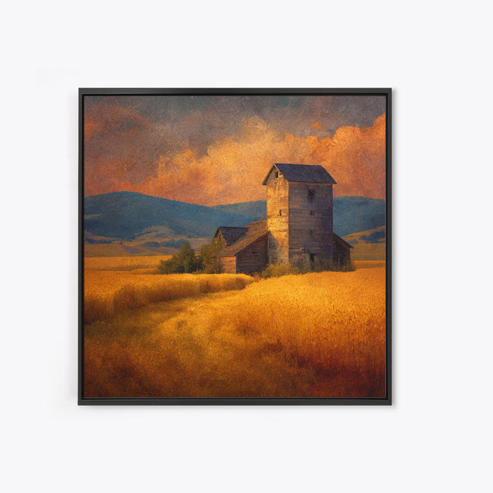 Rustic Barn In Golden Field Landscape Wall Art, Country Sunset Canvas Print, Farmhouse Home Decor Artwork