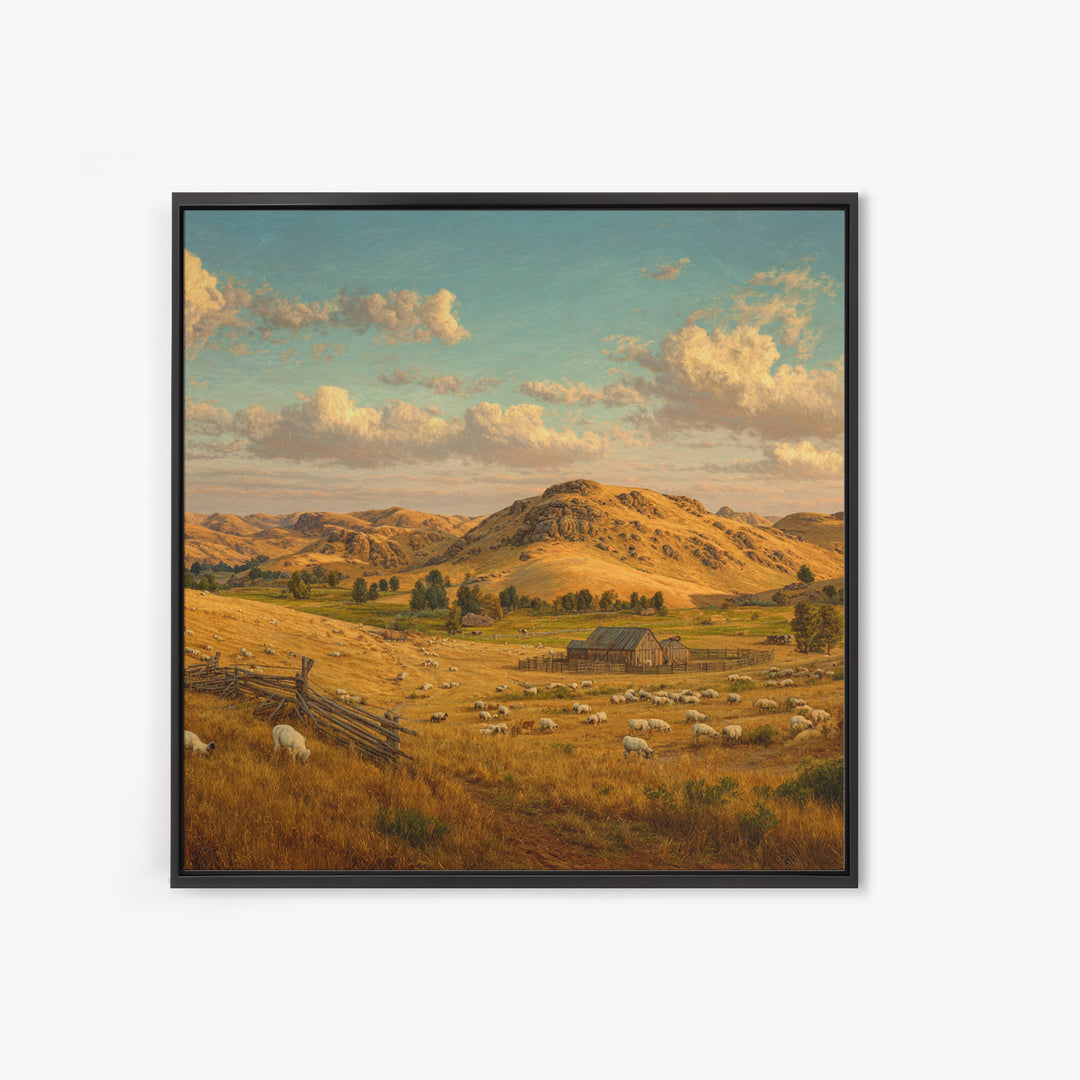 Golden Farm Landscape Wall Art, Rustic Country Pasture With Sheep, Large Wall Art Canvas Print For Farmhouse Home Decor