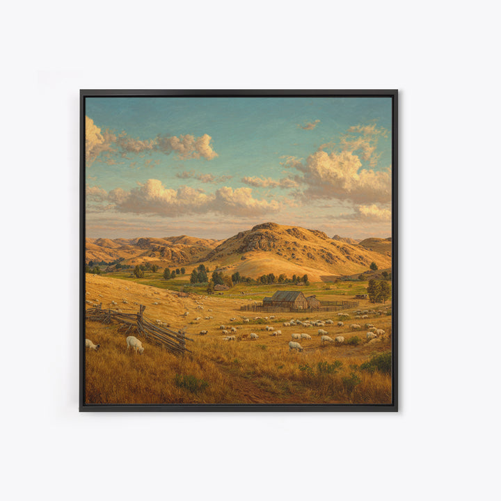 Golden Farm Landscape Wall Art, Rustic Country Pasture With Sheep, Large Wall Art Canvas Print For Farmhouse Home Decor