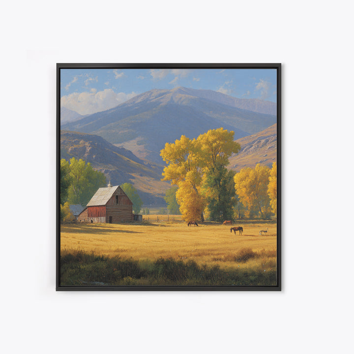 Golden Autumn Barn Landscape Wall Art Canvas Print Rustic Farmhouse Country Home Decor Large Landscape Art