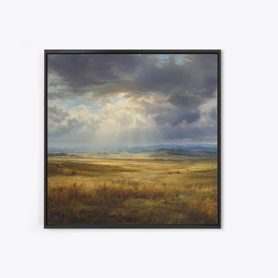 Sun Rays Over Golden Prairie Wall Art, Dramatic Western Landscape Canvas Print, Rustic Country Decor, Large Nature Living Room Art