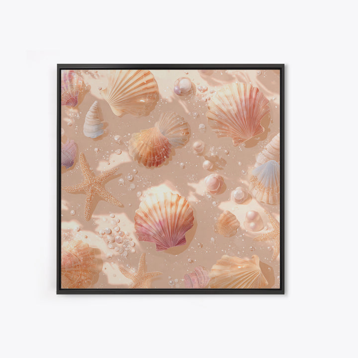 Blush Seashells And Starfish Canvas Print, Coastal Wall Art, Beach House Decor, Ocean Nursery Decor, Soft Nautical Decor