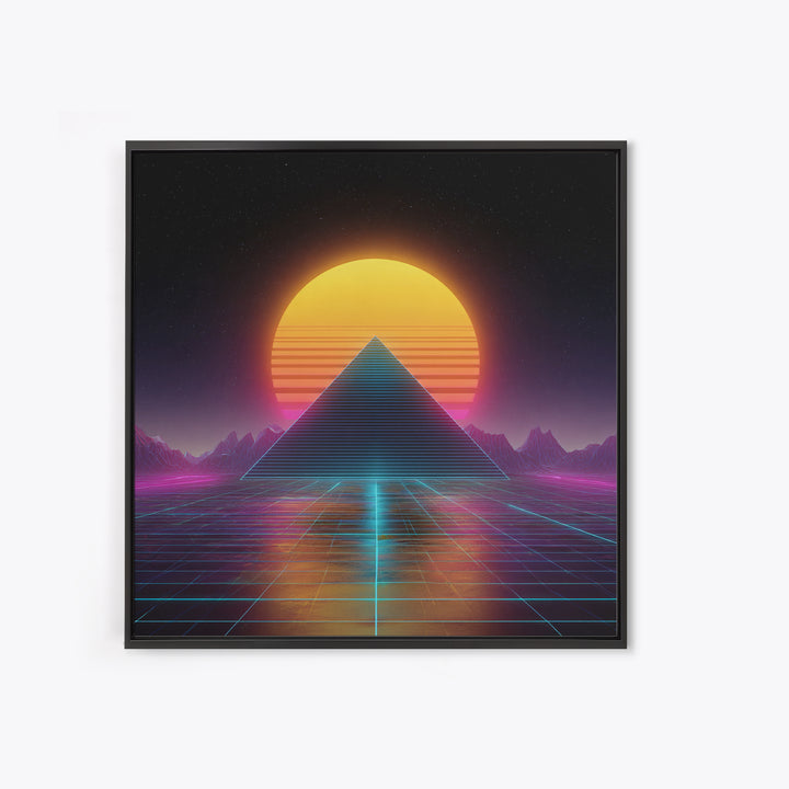 Retro Futuristic Pyramid Neon Sunset Landscape Wall Art Vaporwave Synthwave Painting Gaming Room Decor Canvas Print