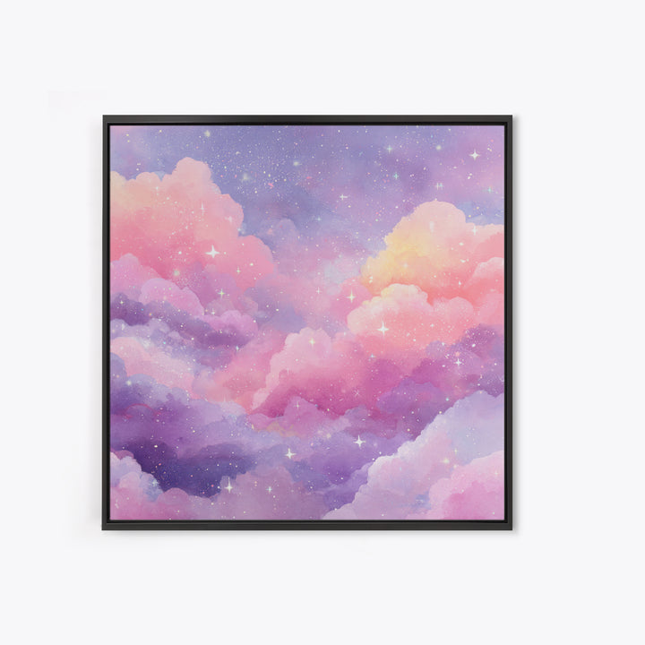 Pink Lavender Starry Clouds Wall Art, Pastel Celestial Canvas Print, Dreamy Nursery Decor, Girls Room Decor, Whimsical Art