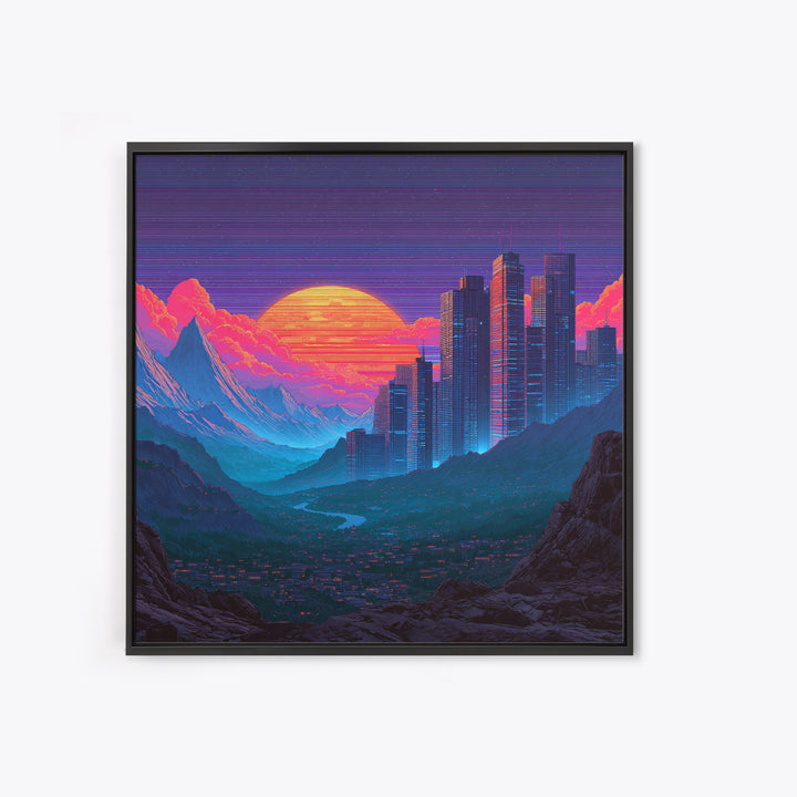 Cyberpunk City Neon Sunset Landscape Wall Art Futuristic Skyline Painting Gaming Room Decor Modern Wall Art Canvas Print