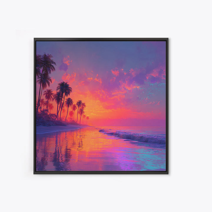Dreamy Tropical Sunset Beach Wall Art, Colorful Coastal Ocean Canvas Print, Beach House Decor, Modern Coastal Art Print