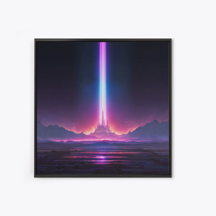 Futuristic Neon City With Beams Of Light Wall Art Canvas Print Modern Sci Fi Decor For Living Room