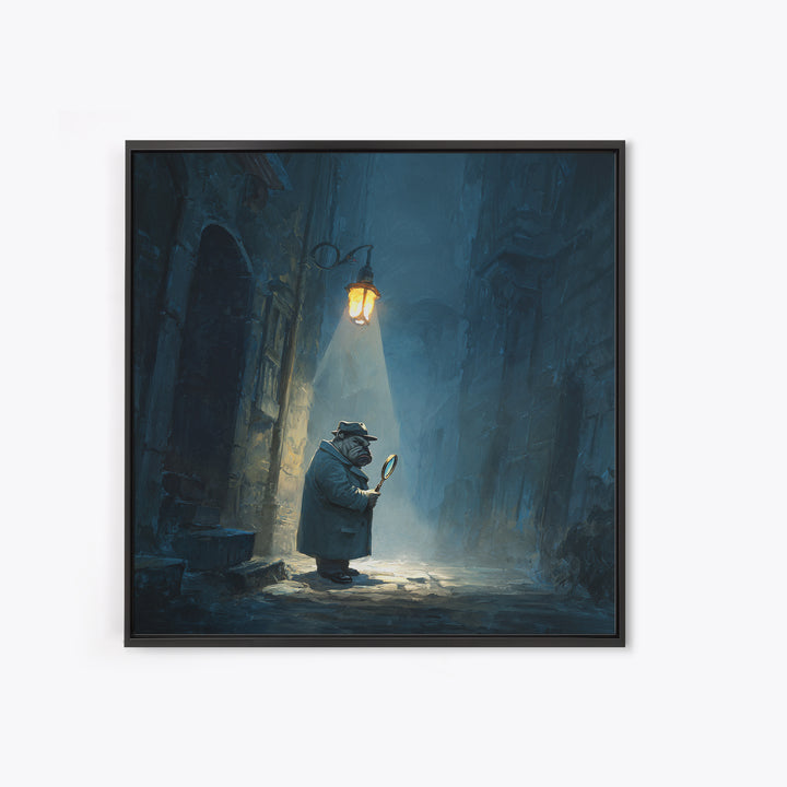 Noir Bulldog Detective Wall Art, Moody Animal Portrait, Dark Academia Decor, Whimsical Mystery Print, Office Wall Decor Gift