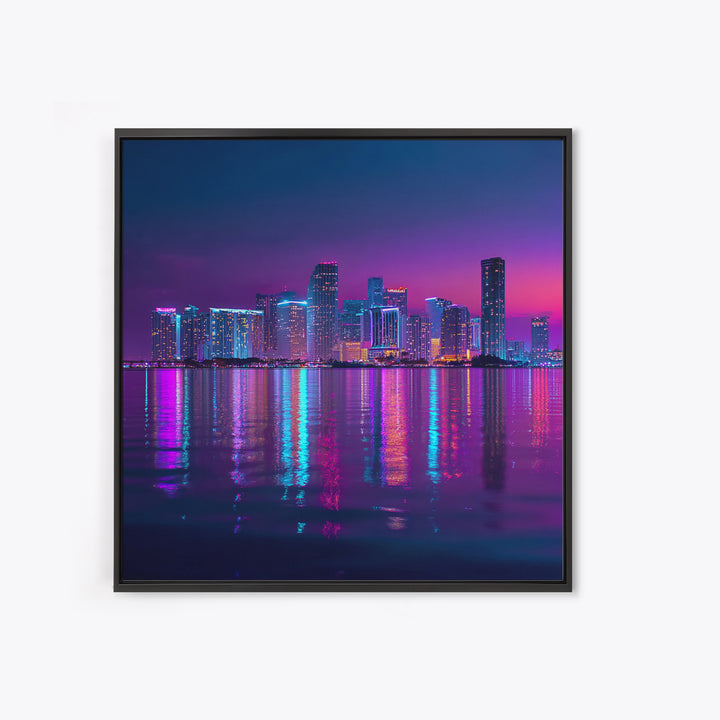 Neon City Skyline At Night Wall Art, Futuristic Urban Landscape Print, Cyberpunk Home Decor, Colorful Cityscape Canvas Print
