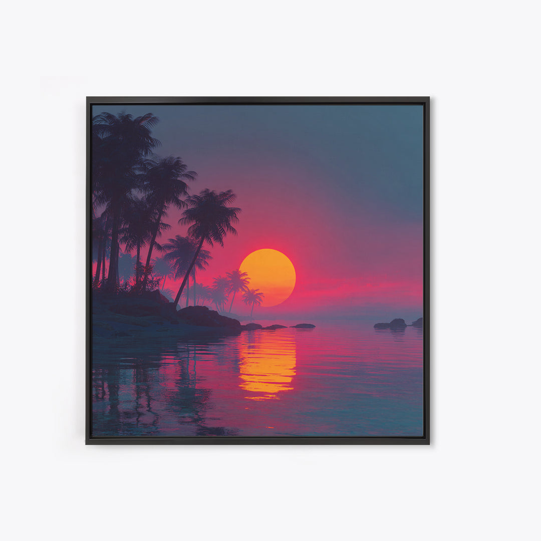 Pink And Teal Tropical Sunset Wall Art, Dreamy Coastal Landscape Canvas Print, Beach House Decor, Modern Ocean Painting