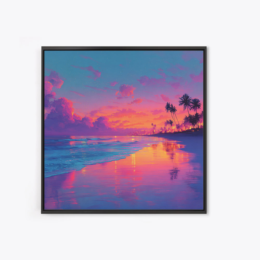 Colorful Seaside Sunset Wall Art, Tropical Ocean Beach Print, Vibrant Coastal Decor, Modern Summer Ocean Wall Art