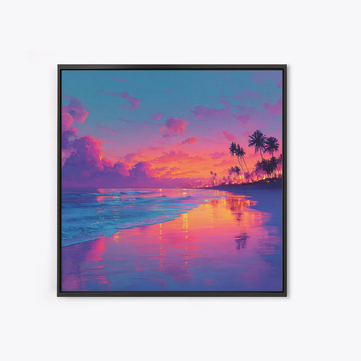 Colorful Seaside Sunset Wall Art, Tropical Ocean Beach Print, Vibrant Coastal Decor, Modern Summer Ocean Wall Art