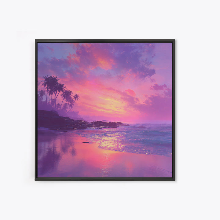 Dreamy Pink Ocean Sunset Wall Art, Tropical Beach Landscape Canvas Print, Pastel Coastal Home Decor For Living Room
