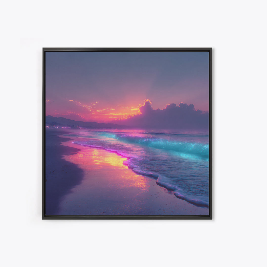 Vibrant Neon Ocean Sunset Landscape Large Wall Art Canvas Print Contemporary Coastal Home Decor