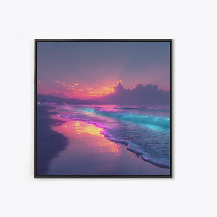 Vibrant Neon Ocean Sunset Landscape Large Wall Art Canvas Print Contemporary Coastal Home Decor