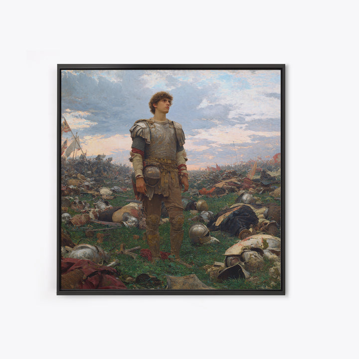 Young Knight Standing After Battle Wall Art, Medieval Warrior Oil Painting, Historical Landscape, Statement Decor, Gift For Him