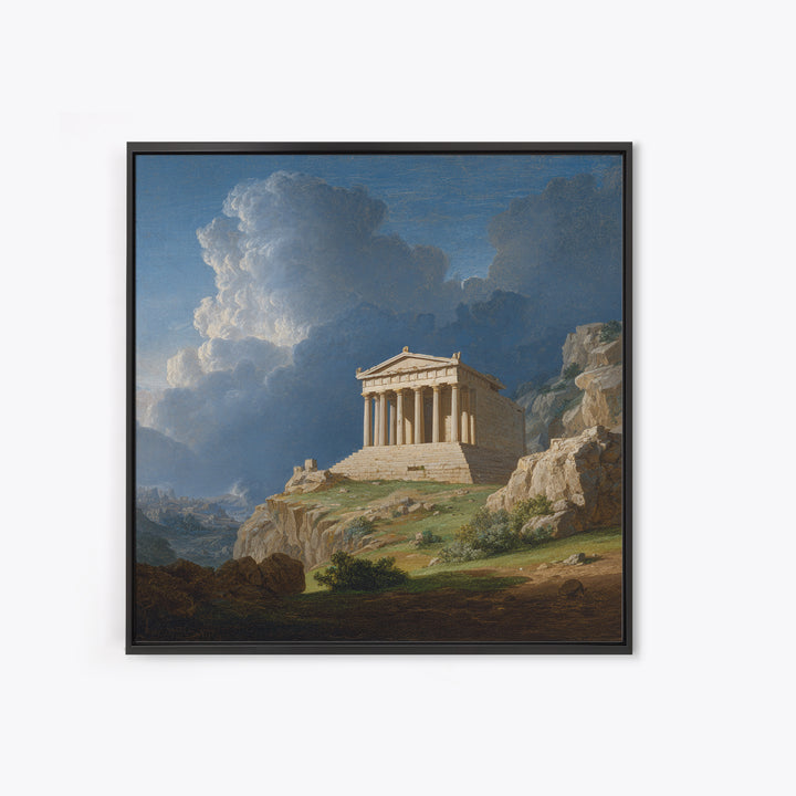 Classical Greek Temple On Rocky Hill Canvas Print, Ancient Architecture Wall Art, Mediterranean Landscape, Elegant Home Decor