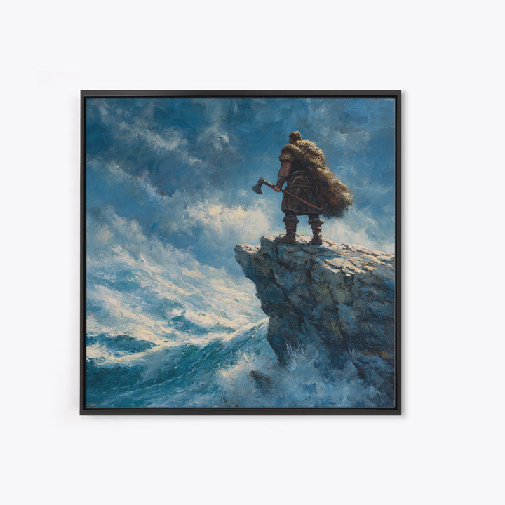 Viking Warrior On Windy Ocean Cliff Canvas Print, Seascape Wall Art, Nautical Decor, Masculine Office Decor, Gift For Him