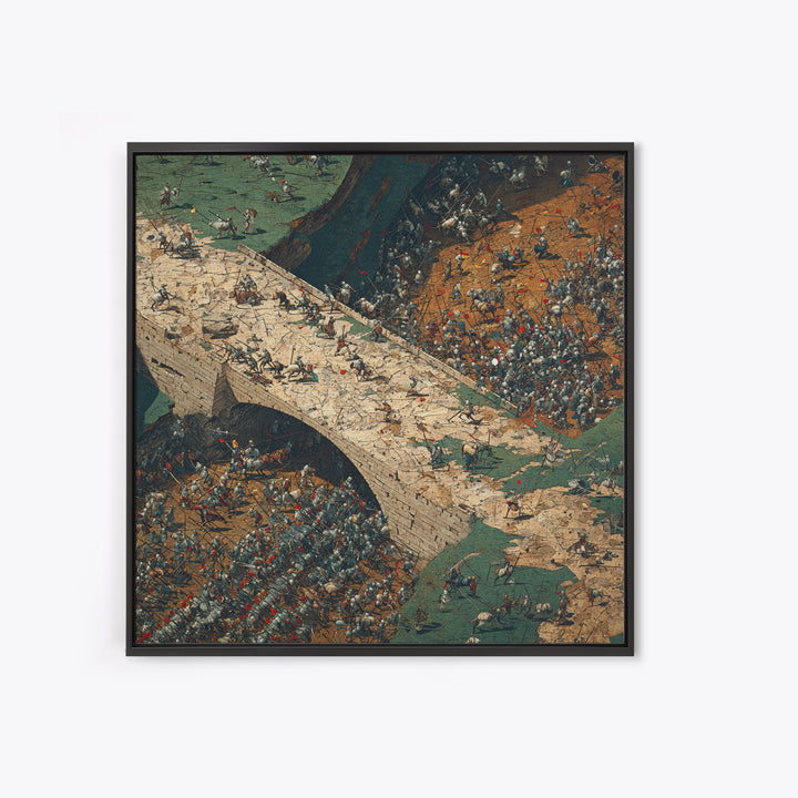 Epic Medieval Battle On Stone Bridge Wall Art, Historical Art Print, War Scene Canvas Print, Game Room Decor, Gift For Him