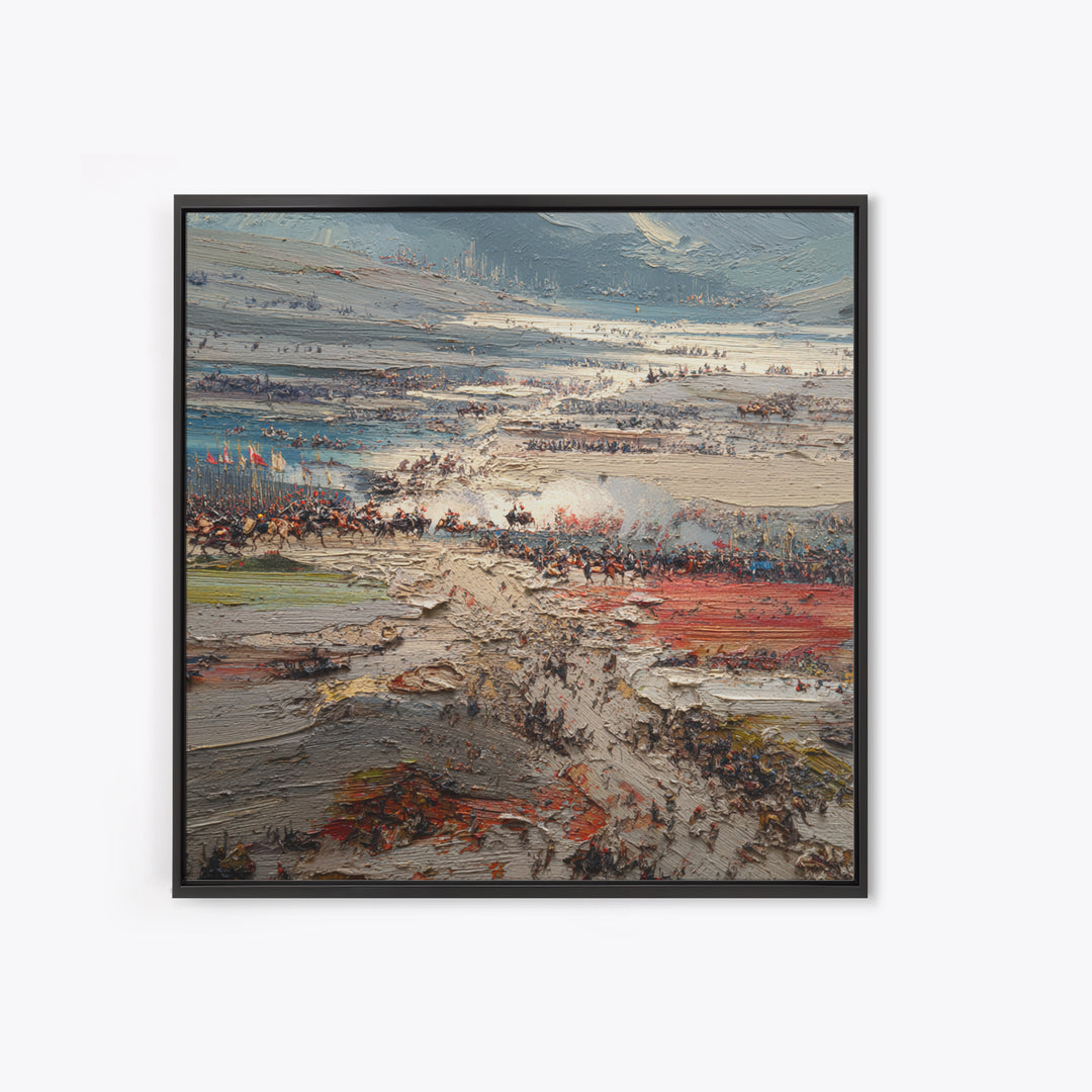 Epic Ancient Battlefield Impasto Landscape Wall Art, Historical War Painting, Large Canvas Decor, Dramatic Living Room Art