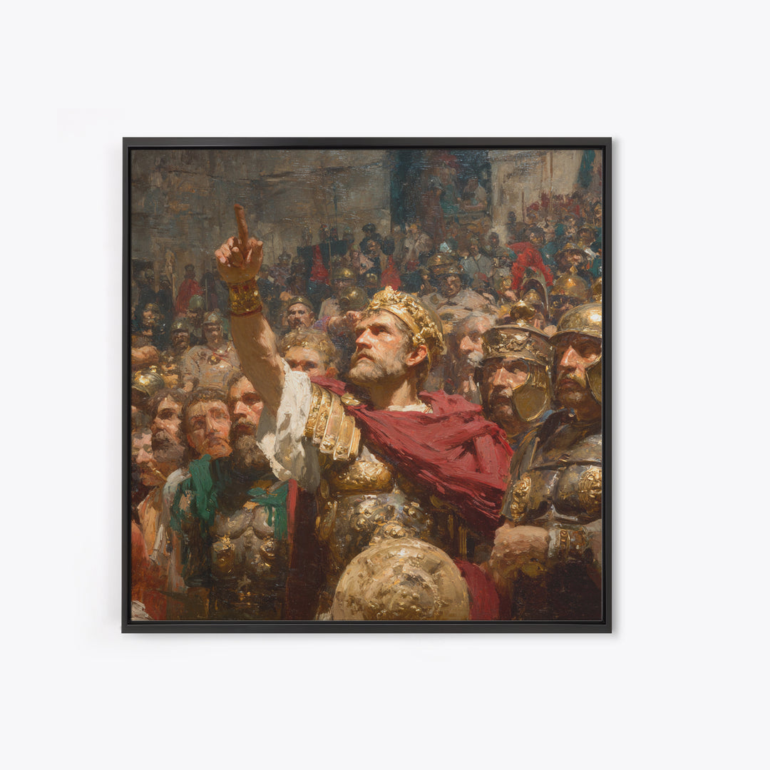 Roman Emperor Addressing Army Framed Canvas Print, Classical History Wall Decor, Ancient Battle Art, Statement Office Decor