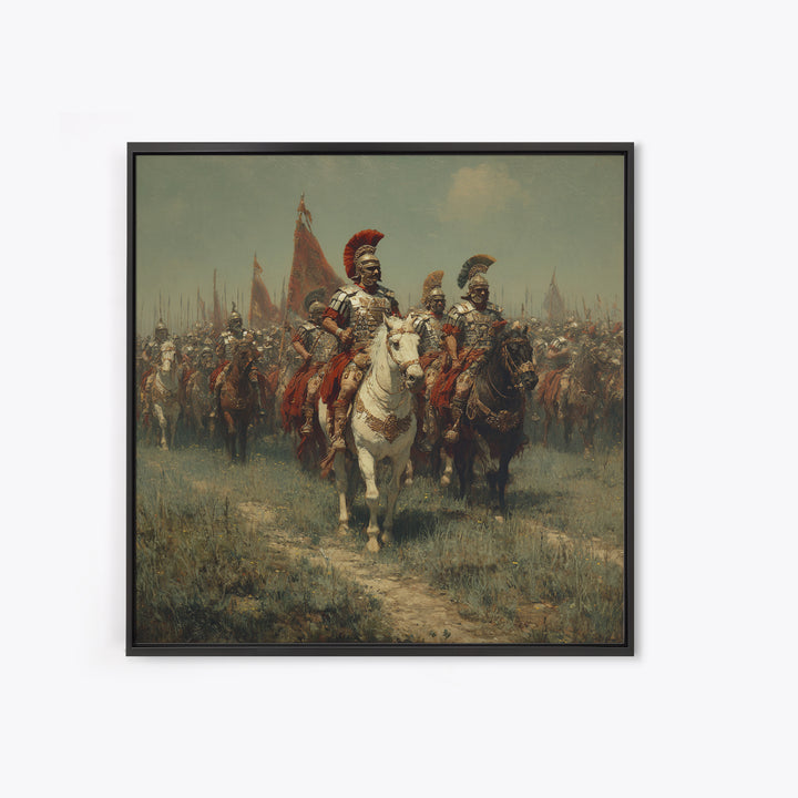Roman Cavalry Legion Marching Across Field Framed Canvas Print, Historical Wall Art, Equestrian Art, Large Wall Decor, Living Room Art