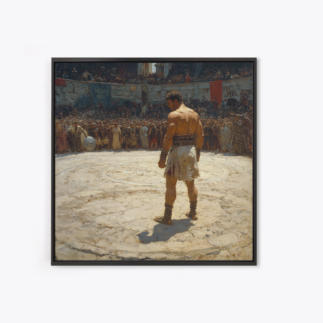 Gladiator In Roman Arena Canvas Print, Ancient History Oil Painting, Masculine Wall Art, Classical Office Decor Gift For Him