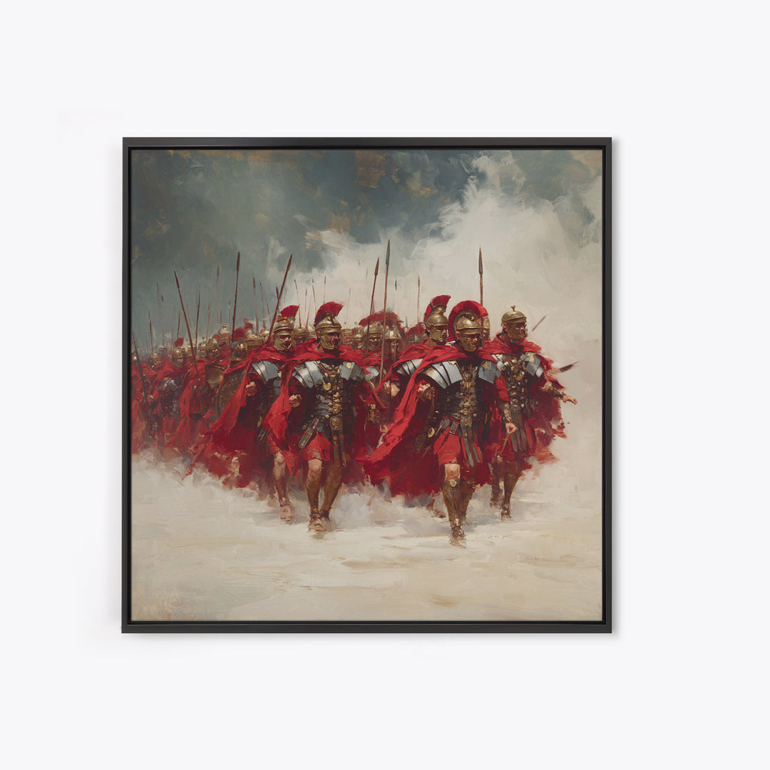 Roman Legion Marching With Red Capes Framed Canvas Print, Historical Wall Art, Masculine Office Decor, Gift For Him, Classic Art