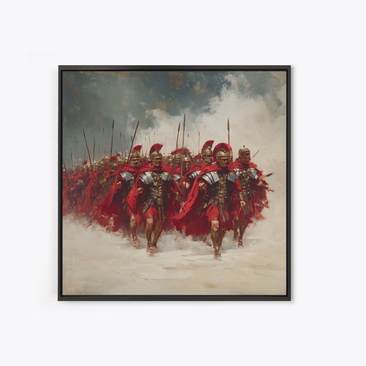 Roman Legion Marching With Red Capes Framed Canvas Print, Historical Wall Art, Masculine Office Decor, Gift For Him, Classic Art