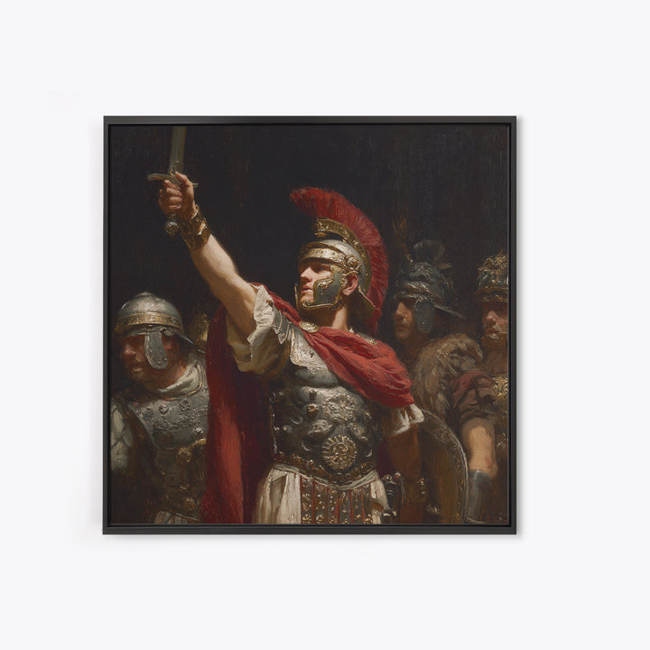 Roman Centurion Raising Sword Wall Art, Classical Warrior Oil Painting, Ancient Rome Decor, Historical Framed Canvas Print