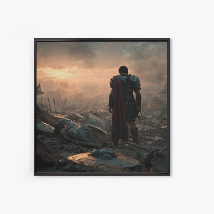 Lone Roman Soldier After Battle Wall Art, Cinematic Canvas Print, Ancient History Decor, Masculine Office Art Gift For Him