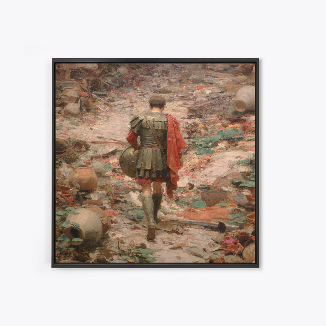 Roman Soldier In Ruined Battlefield Wall Art, Ancient Warrior Oil Painting, Classical History Decor, Dark Academia Gift Print