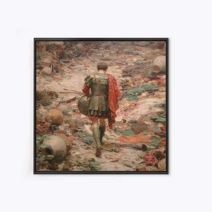 Roman Soldier In Ruined Battlefield Wall Art, Ancient Warrior Oil Painting, Classical History Decor, Dark Academia Gift Print