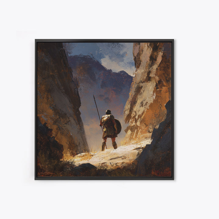 Solitary Spear Warrior In Sunlit Canyon Canvas Print, Ancient Greek Art, Southwestern Wall Art, Rustic Home Decor, Gift For Him