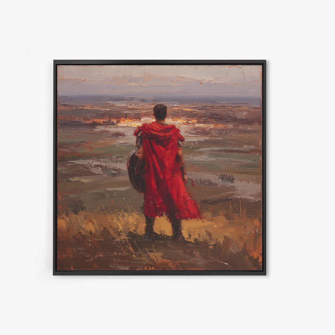 Roman Warrior In Red Cloak Wall Art, Epic Battlefield Oil Painting, Ancient History Decor, Masculine Office Art Print Gift