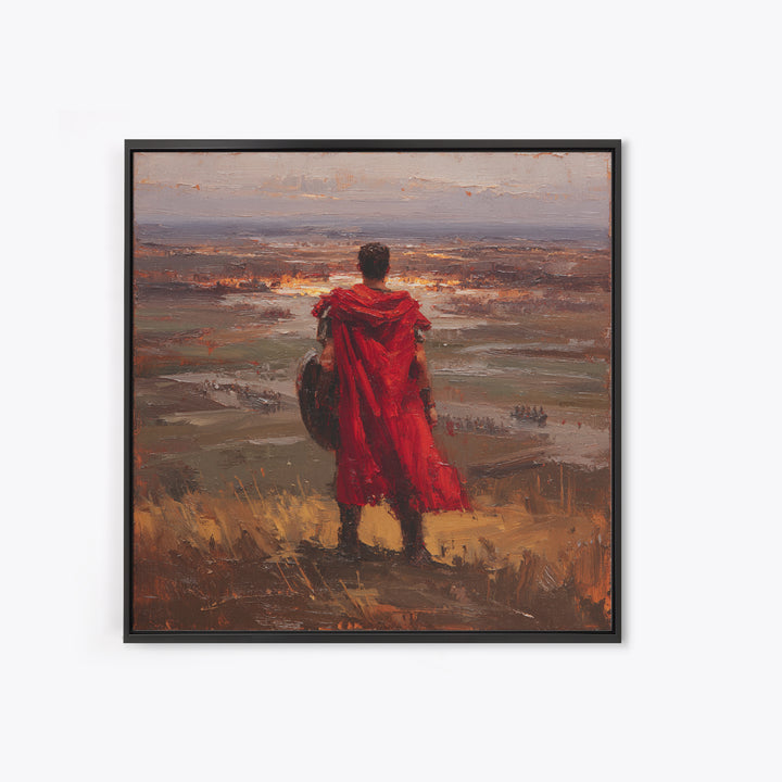 Roman Warrior In Red Cloak Wall Art, Epic Battlefield Oil Painting, Ancient History Decor, Masculine Office Art Print Gift