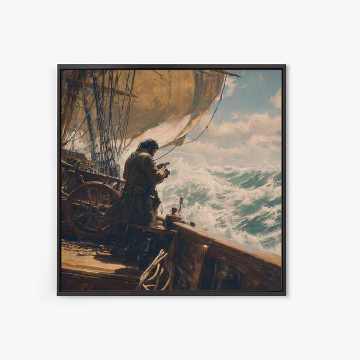Stormy Sailor On Tall Ship Wall Art, Nautical Oil Painting, Coastal Decor, Maritime Canvas, Ocean Gift For Him, Living Room Decor