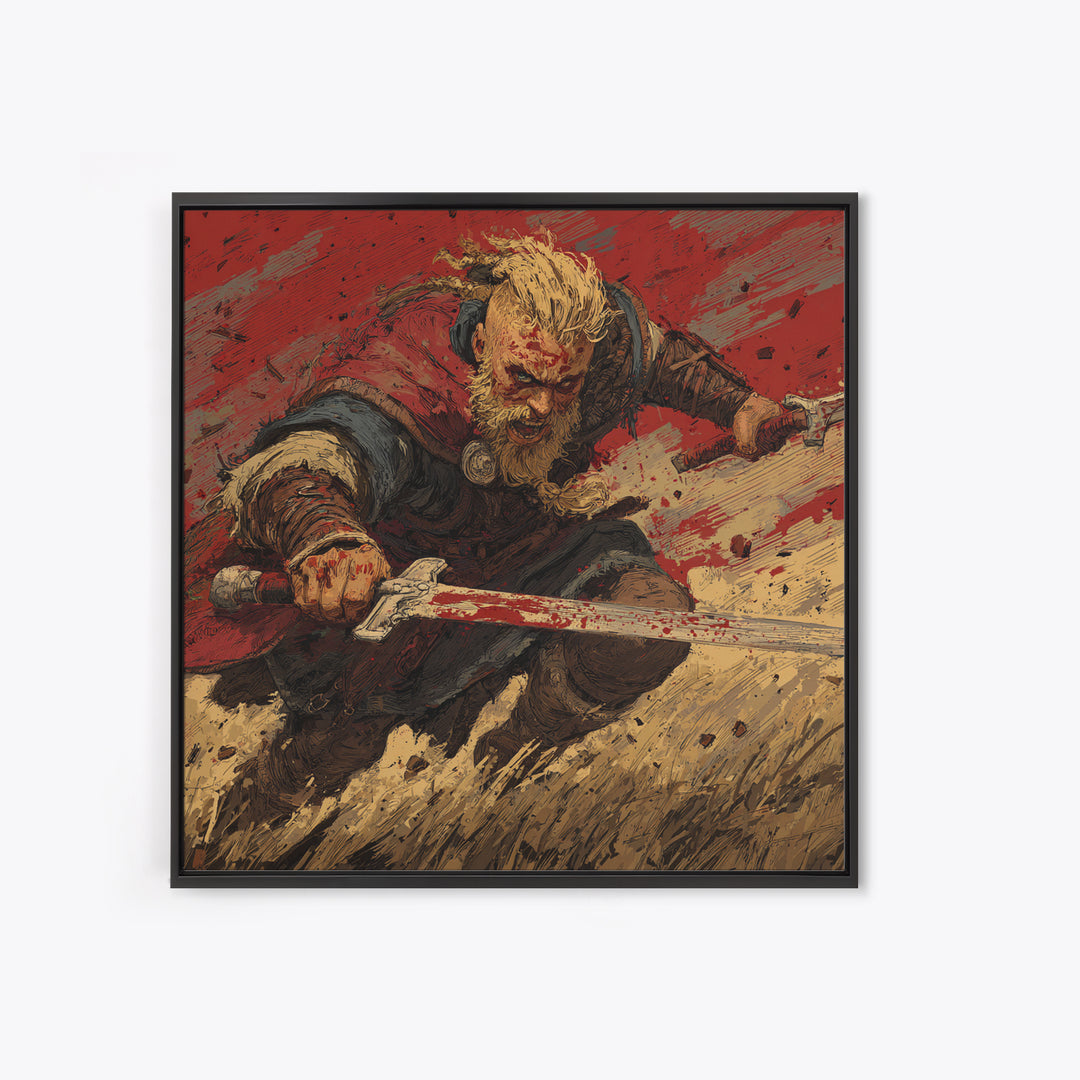 Bloody Viking Warrior With Sword Canvas Print, Bold Norse Battle Art, Dark Fantasy Decor, Masculine Wall Decor Gift For Him
