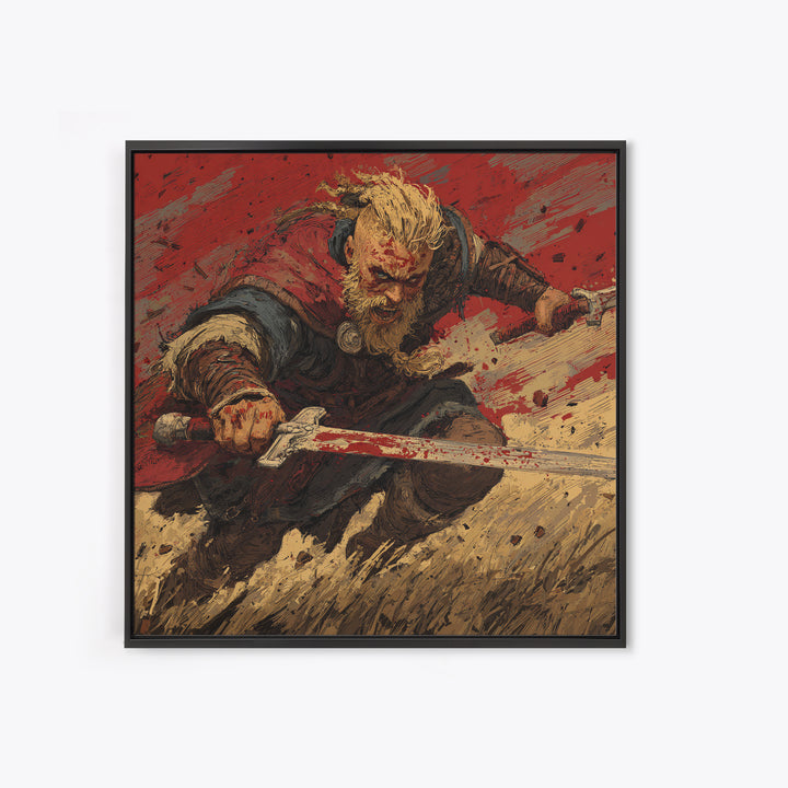 Bloody Viking Warrior With Sword Canvas Print, Bold Norse Battle Art, Dark Fantasy Decor, Masculine Wall Decor Gift For Him