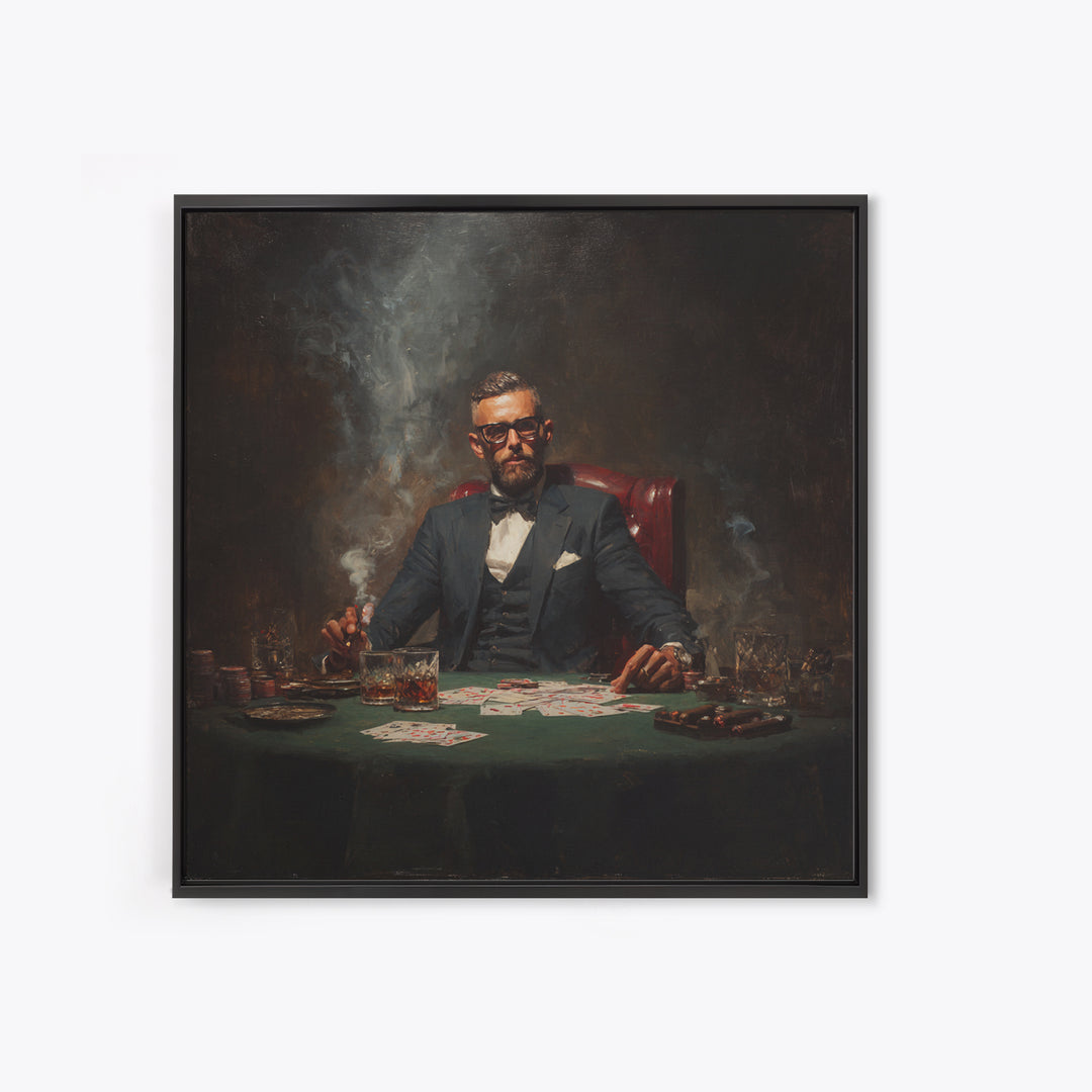 Suited Poker Player With Cigar Canvas Print, Speakeasy Bar Art, Casino Wall Decor, Man Cave Gift, Moody Office Decor, For Him