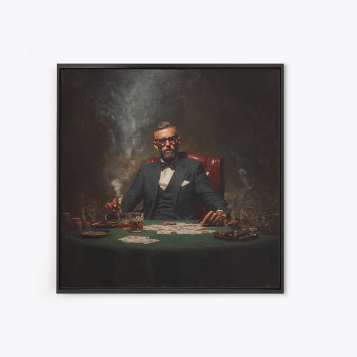 Suited Poker Player With Cigar Canvas Print, Speakeasy Bar Art, Casino Wall Decor, Man Cave Gift, Moody Office Decor, For Him