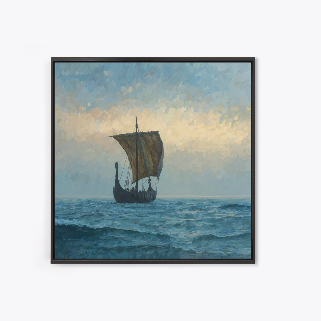 Viking Longship On Stormy Sea Canvas Print, Nautical Fantasy Art, Ocean Landscape Painting, Nordic Coastal Home Decor Gift For Him