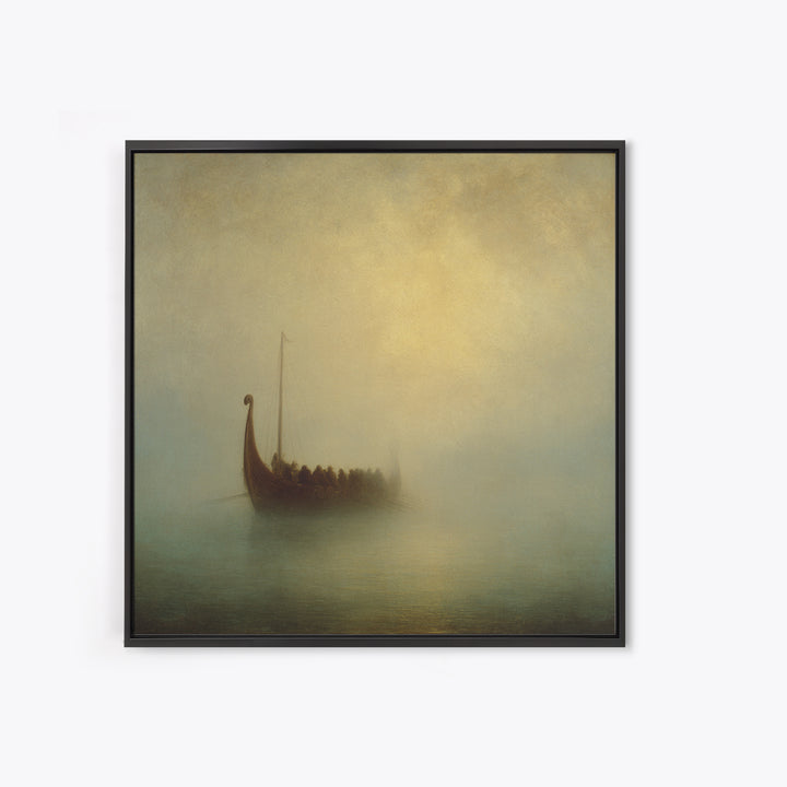 Foggy Viking Longship On Quiet Sea Canvas Print, Nautical Wall Art, Seascape Art, Nordic Art Print, Coastal Home Decor, Wall Decor