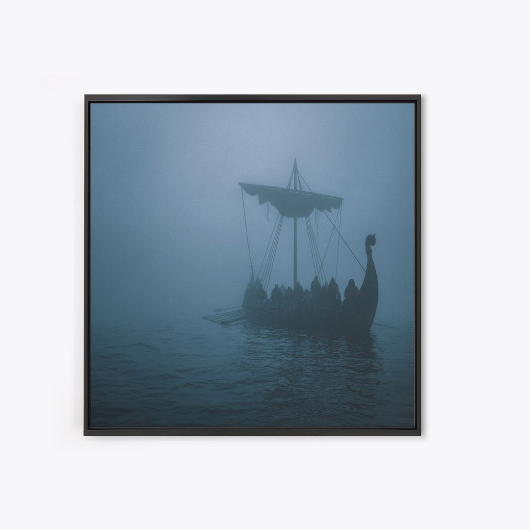 Foggy Viking Longship Wall Art, Nautical Fantasy Canvas Print, Moody Seascape, Nordic Decor, Rustic Coastal Gift For Him