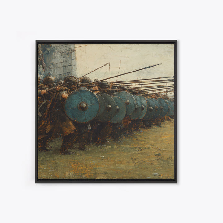 Ancient Shield Wall Soldiers Canvas Print, Greek Battle Formation Oil Painting, Masculine Wall Art For Office Decor Gift